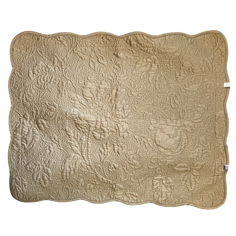 Fieldcrest‎ Luxury Quilted Sateen Pillow Sham King Tan Floral Scalloped Edge